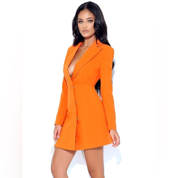 NWT Miss Circle Freya Orange Crystal Fringe Blazer Dress - Picture 6 of 11